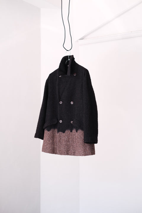 suzusan/Various Loop Yarn Tweed Half Pee Coat Boushi Somewake Shibori