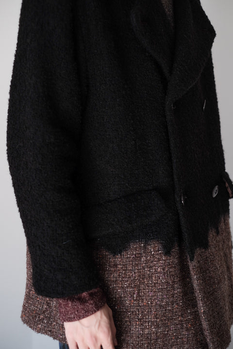 suzusan/Various Loop Yarn Tweed Half Pee Coat Boushi Somewake Shibori