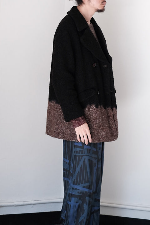 suzusan/Various Loop Yarn Tweed Half Pee Coat Boushi Somewake Shibori