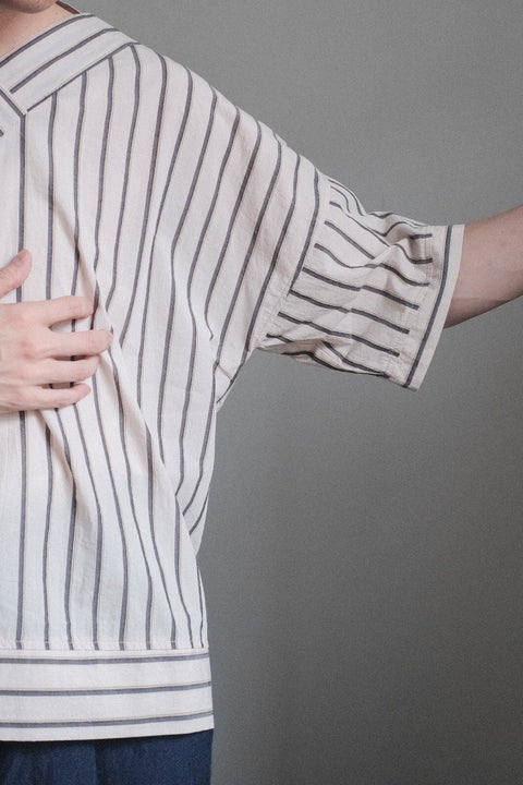FRANK LEDER/Washed Stripe Cotton Short Sleeve Top