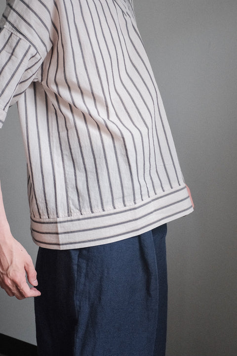 FRANK LEDER/Washed Stripe Cotton Short Sleeve Top