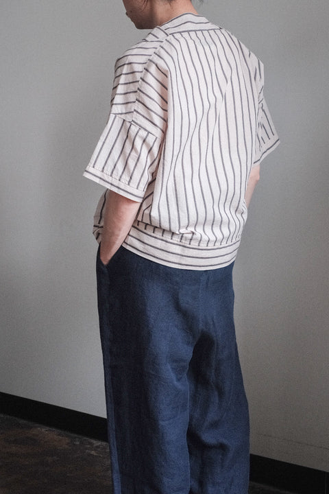 FRANK LEDER/Washed Stripe Cotton Short Sleeve Top