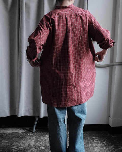 Scye/Checked Cotton Linen Grandad Collar Shirt