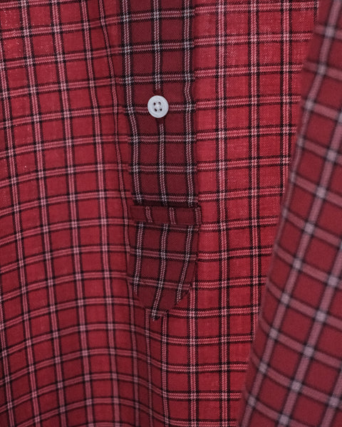 Scye/Checked Cotton Linen Grandad Collar Shirt