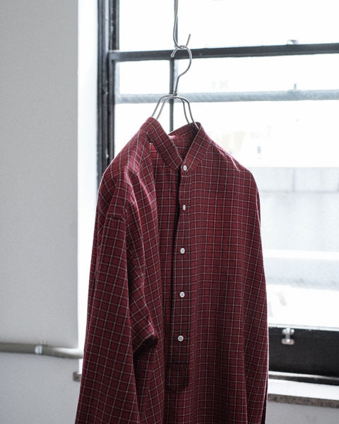 Scye/Checked Cotton Linen Grandad Collar Shirt
