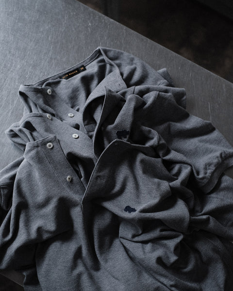 SCYE BASICS/Melange Cotton Pique Henley Neck Shirt