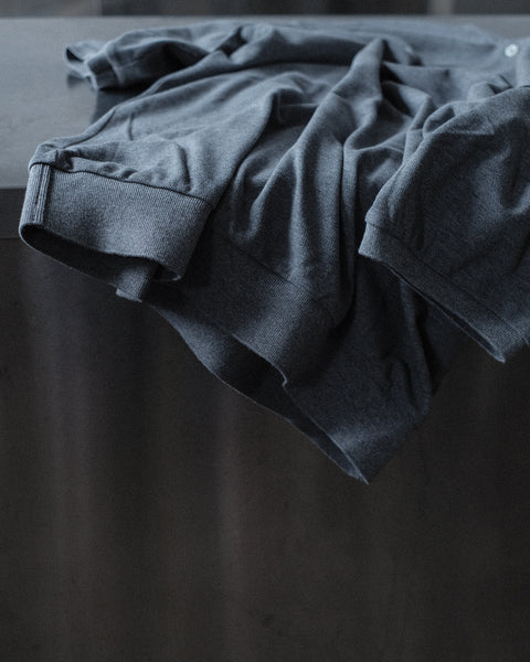 SCYE BASICS/Melange Cotton Pique Henley Neck Shirt