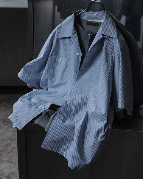 SCYE BASICS/Melange Cotton Pique Henley Neck Shirt