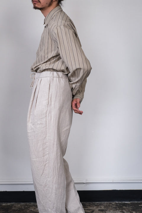 FRANK LEDER/Washed Striped Cotton Linen Shirt with Side Pockets