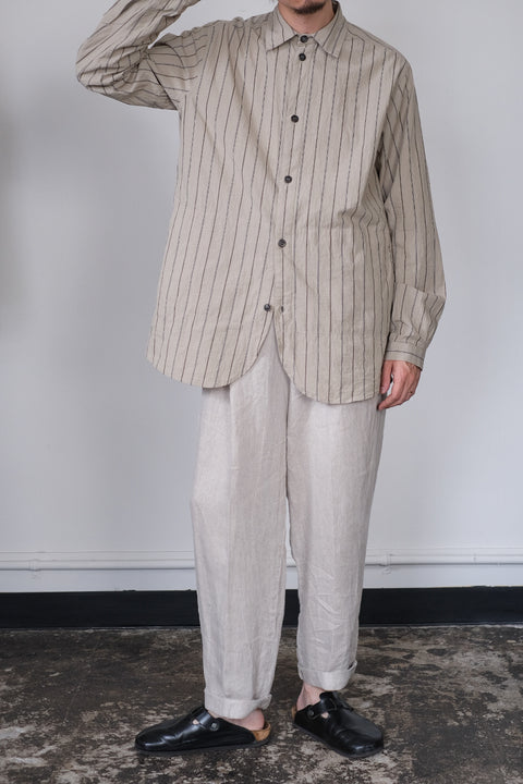 FRANK LEDER/Washed Striped Cotton Linen Shirt with Side Pockets