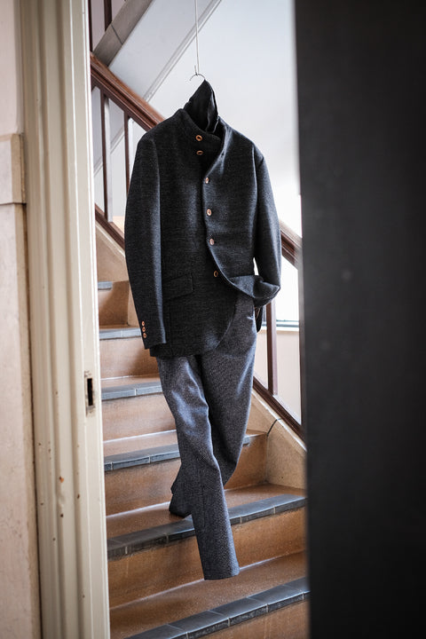 FRANK LEDER/Navy Wool High Closure Jacket