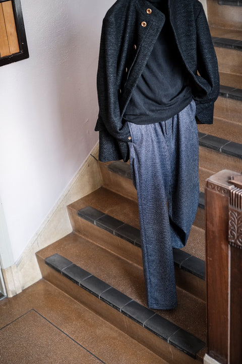 FRANK LEDER/Navy Wool High Closure Jacket