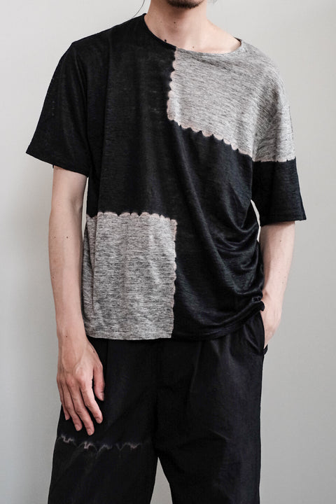 suzusan/Linen Jersey Short Sleeve T-Shirt Boushi Shibori "Block"