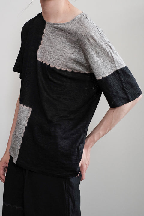 suzusan/Linen Jersey Short Sleeve T-Shirt Boushi Shibori "Block"