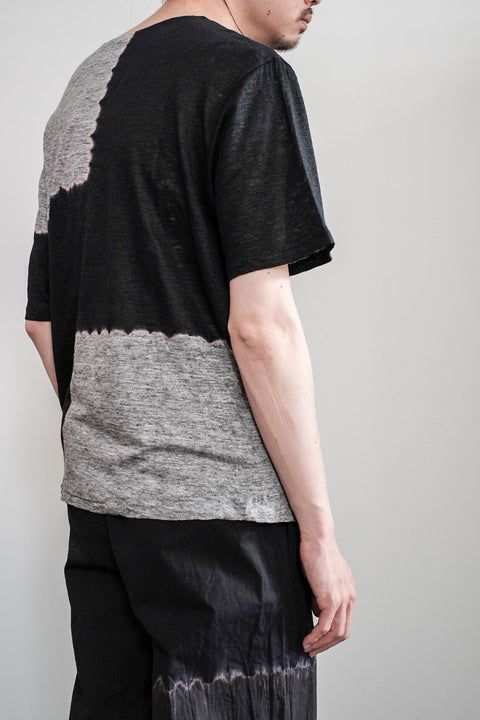 suzusan/Linen Jersey Short Sleeve T-Shirt Boushi Shibori "Block"