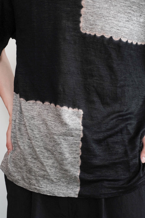 suzusan/Linen Jersey Short Sleeve T-Shirt Boushi Shibori "Block"