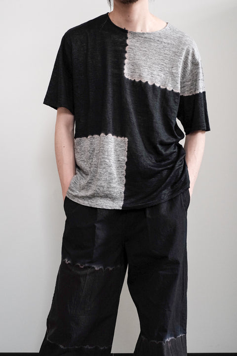 suzusan/Linen Jersey Short Sleeve T-Shirt Boushi Shibori "Block"