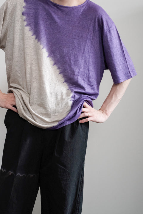 suzusan/Linen jersey Short Sleeve T-Shirt Boushi Somewake Shibori "Cycle"