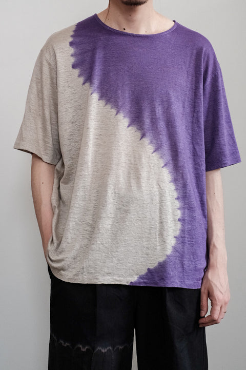 suzusan/Linen jersey Short Sleeve T-Shirt Boushi Somewake Shibori "Cycle"