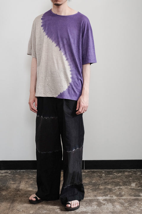 suzusan/Linen jersey Short Sleeve T-Shirt Boushi Somewake Shibori "Cycle"