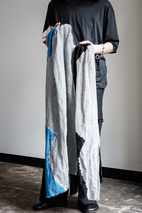 suzusan/Hand woven Linen Shawl Boushi Shibori "Cloud"