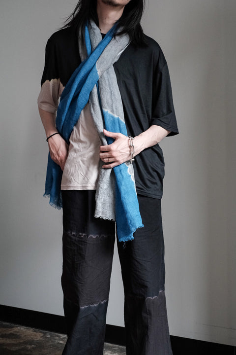suzusan/Hand woven Linen Shawl Boushi Shibori "Cloud"