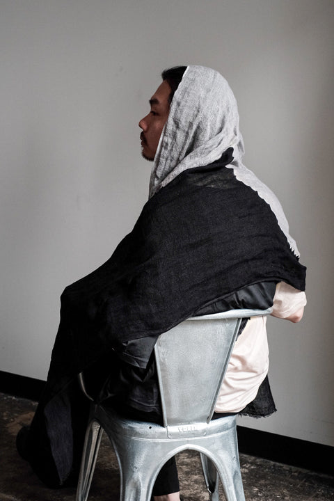 suzusan/Hand woven Linen Shawl Boushi Shibori "Cloud"