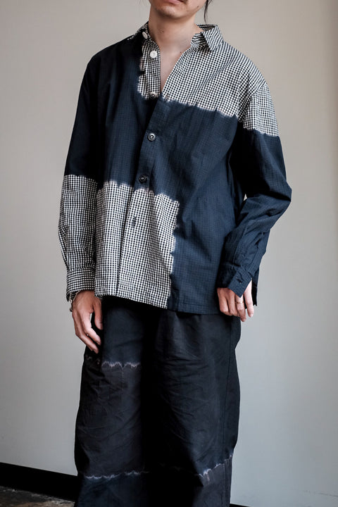 suzusan/Cotton Gingham Check Overshirt Boushi Shibori "Block"