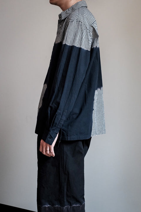 suzusan/Cotton Gingham Check Overshirt Boushi Shibori "Block"