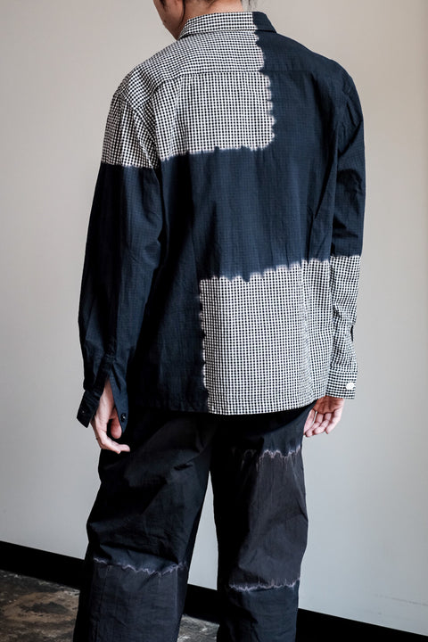 suzusan/Cotton Gingham Check Overshirt Boushi Shibori "Block"