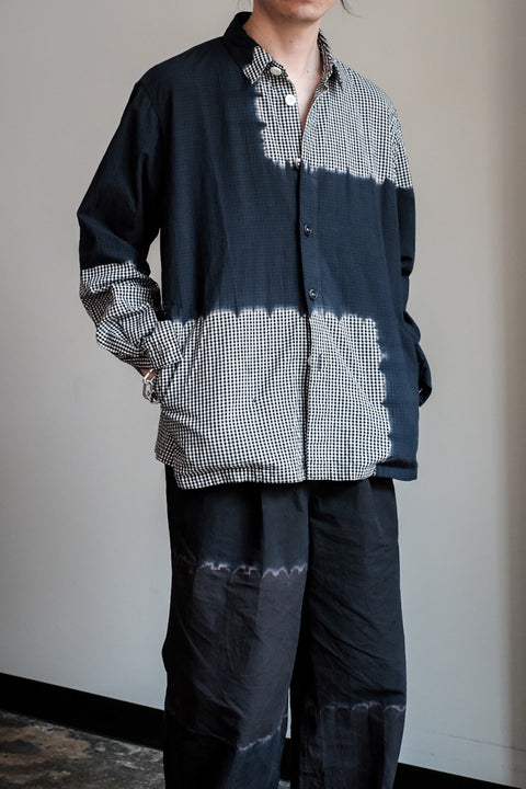 suzusan/Cotton Gingham Check Overshirt Boushi Shibori "Block"