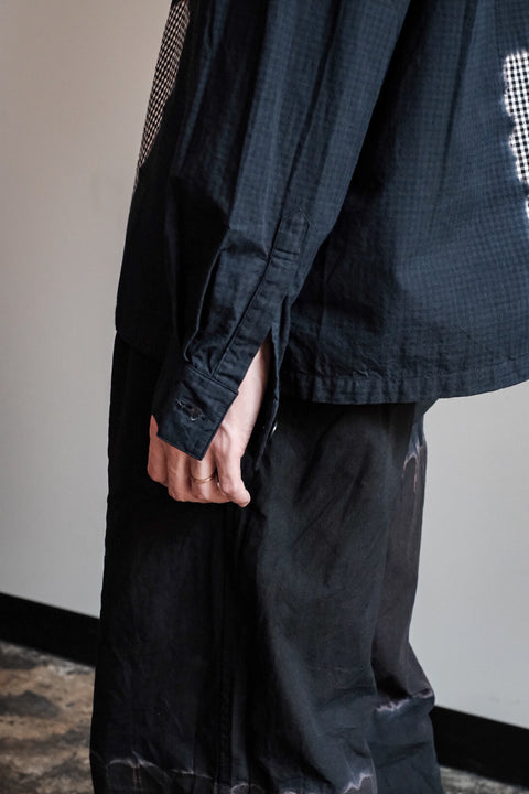 suzusan/Cotton Gingham Check Overshirt Boushi Shibori "Block"