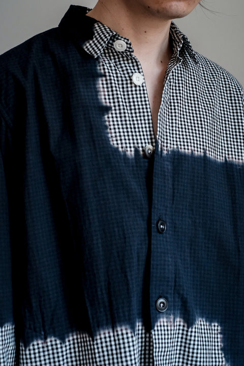 suzusan/Cotton Gingham Check Overshirt Boushi Shibori "Block"