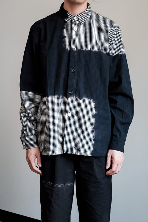 suzusan/Cotton Gingham Check Overshirt Boushi Shibori "Block"