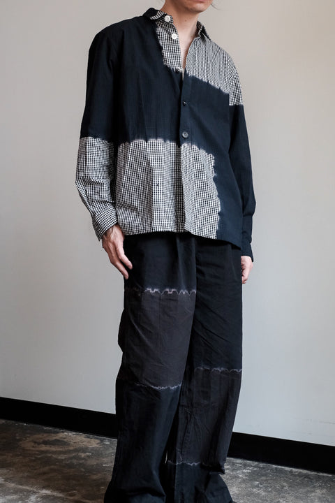 suzusan/Cotton Gingham Check Overshirt Boushi Shibori "Block"