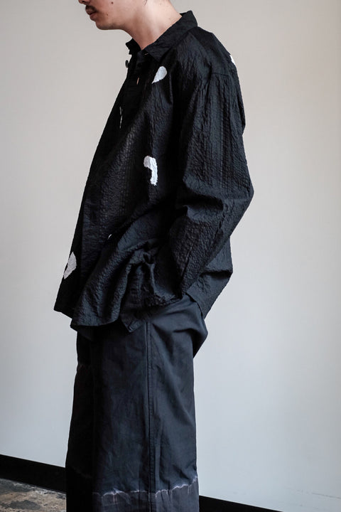 suzusan/Transparent Wrinkled Stripe Overshirt Koboushi Shibori "Smile"