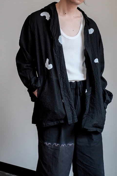 suzusan/Transparent Wrinkled Stripe Overshirt Koboushi Shibori "Smile"