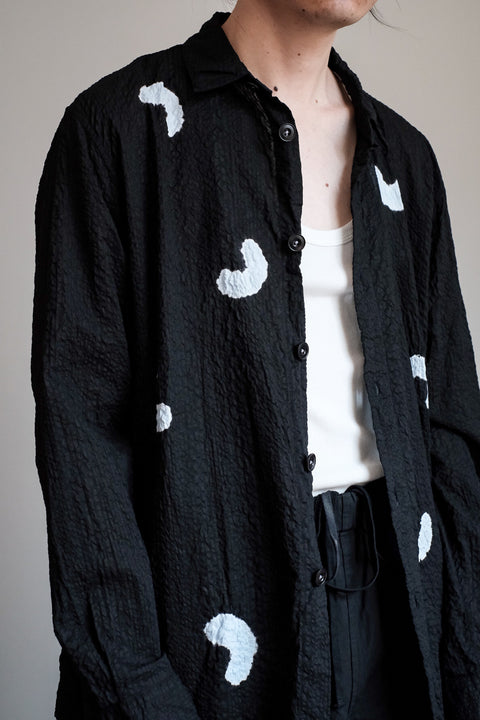 suzusan/Transparent Wrinkled Stripe Overshirt Koboushi Shibori "Smile"