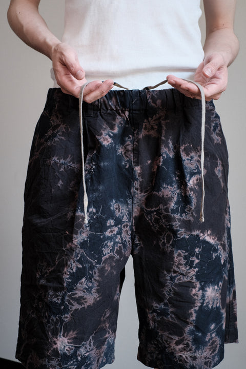 suzusan/Cotton Broad Wide Drawstring Shorts Madara Shibori