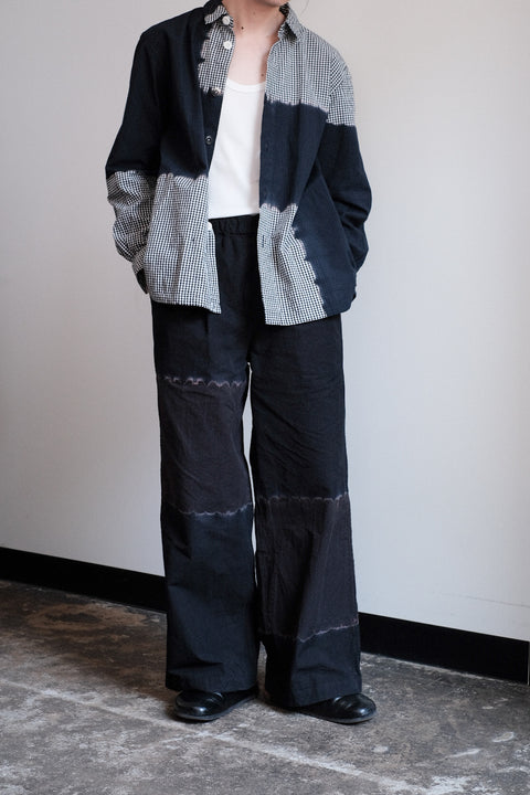 suzusan/Cotton Broad Wide Drawstring Pants Boushi Shibori "Block"