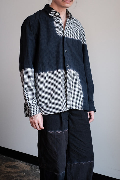 suzusan/Cotton Gingham Check Overshirt Boushi Shibori "Block"