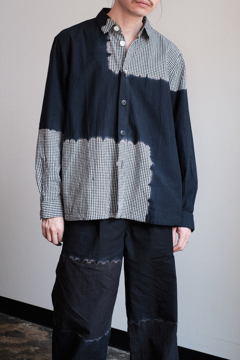 suzusan/Cotton Gingham Check Overshirt Boushi Shibori "Block"