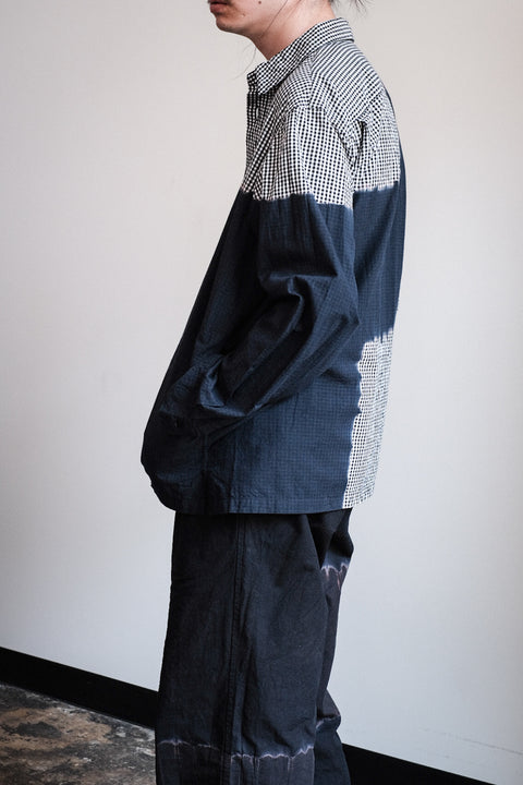 suzusan/Cotton Gingham Check Overshirt Boushi Shibori "Block"