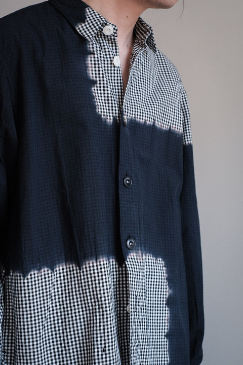 suzusan/Cotton Gingham Check Overshirt Boushi Shibori "Block"