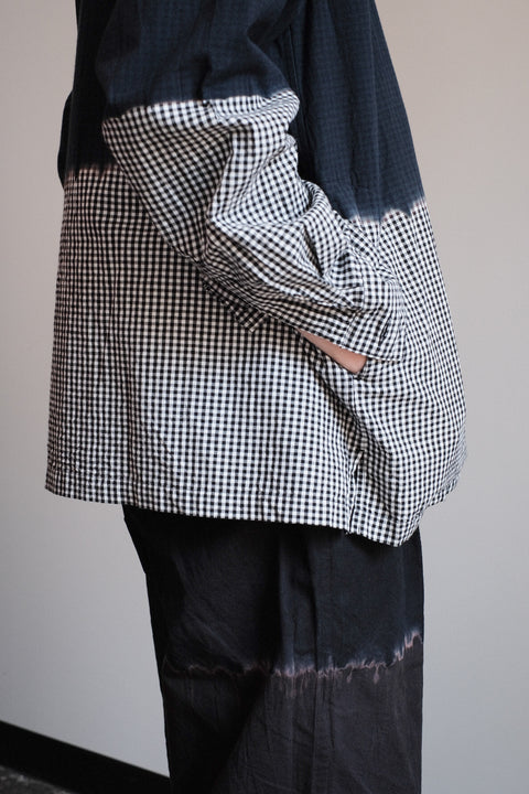suzusan/Cotton Gingham Check Overshirt Boushi Shibori "Block"