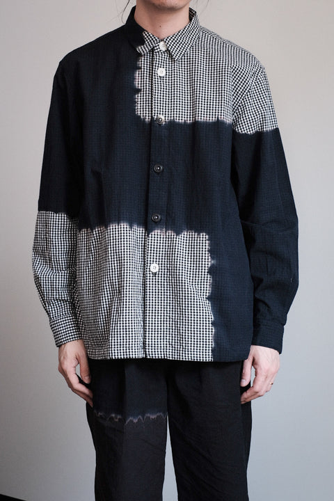 suzusan/Cotton Gingham Check Overshirt Boushi Shibori "Block"