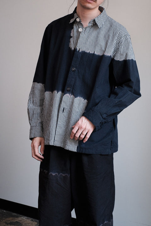 suzusan/Cotton Gingham Check Overshirt Boushi Shibori "Block"