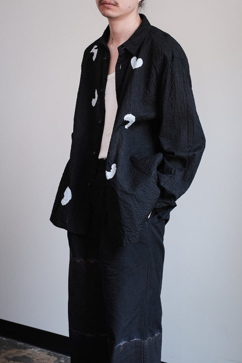 suzusan/Transparent Wrinkled Stripe Overshirt Koboushi Shibori "Smile"