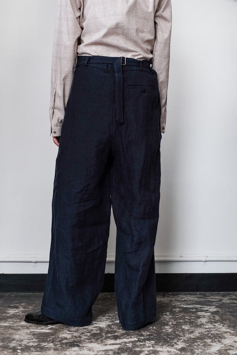 FRANK LEDER/Fabric Washed Linen 1 Tuck Wide Trousers