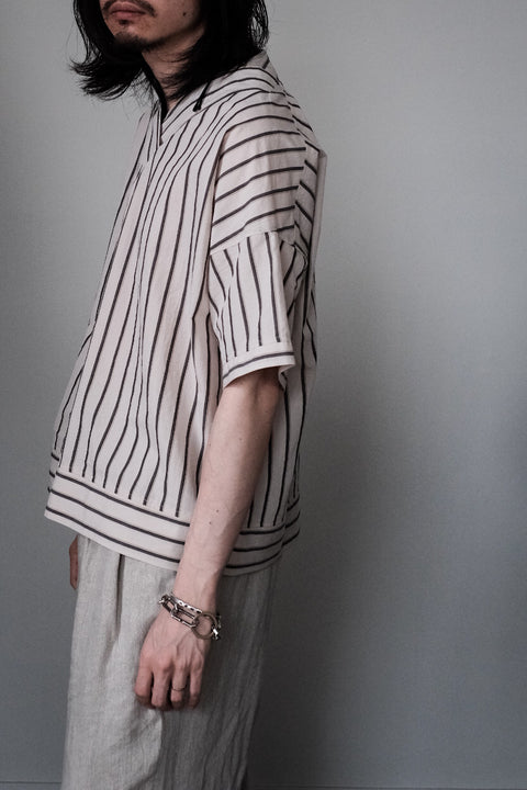 FRANK LEDER/Washed Stripe Cotton Short Sleeve Top